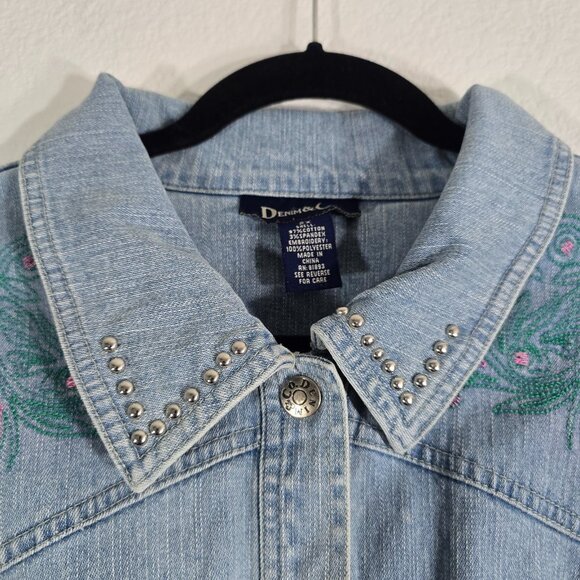 Denim & Co. Jacket Women Plus Size 2X Blue Long Sleeve Embroidered Floral Button - Picture 2 of 11